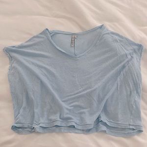 Michael Stars Light Blue Cropped Linen Tee, Size Small